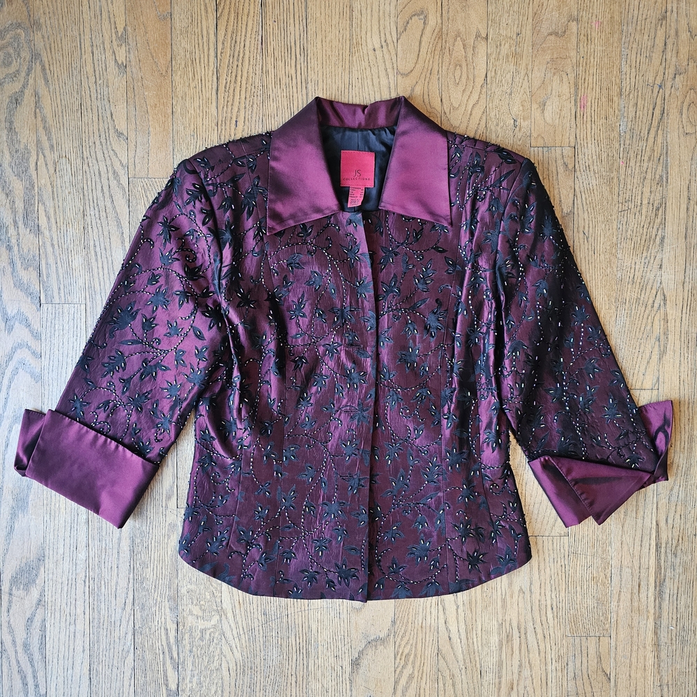 JS Collections Burgundy Embroidered Blazer Size 10